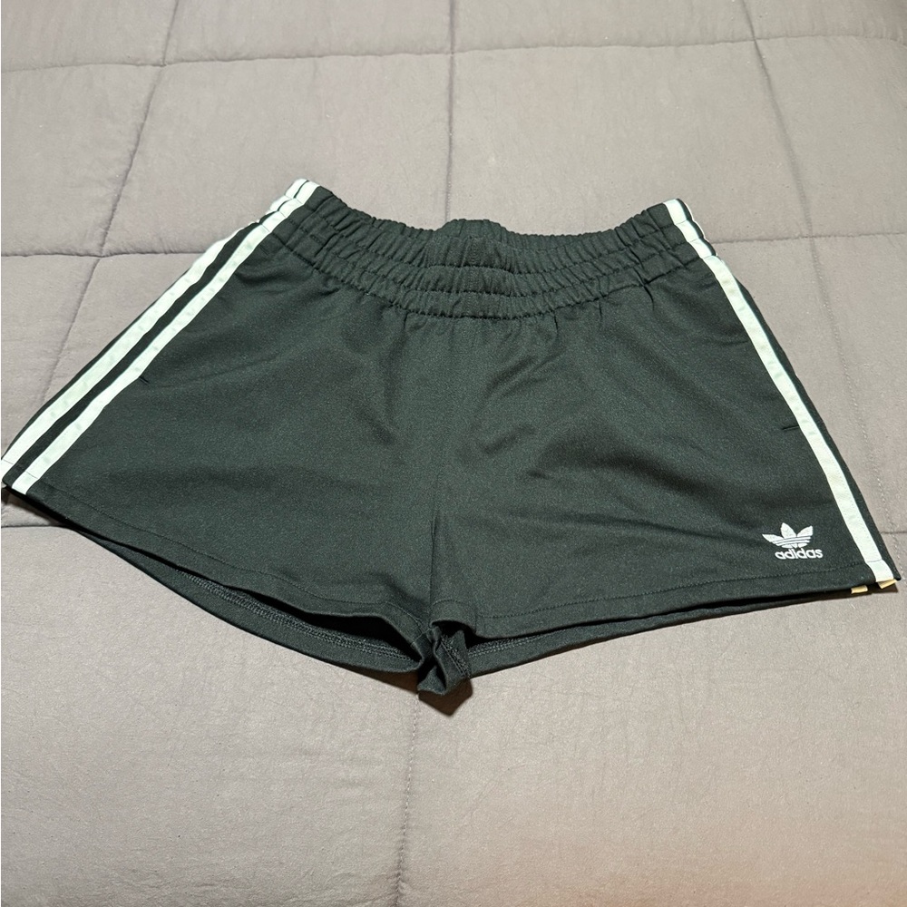 Adidas Women's Black Athletic Shorts with White Stripes
